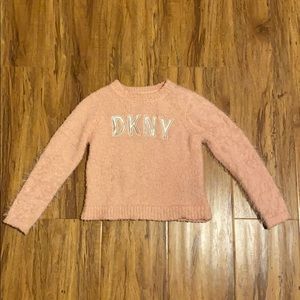 EUC DKNY Kids Fuzzy Pink & Iridescent Sweater